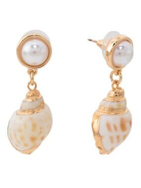 KENNETH JAY LANE Gold Pearl And Shell Drop Earrings